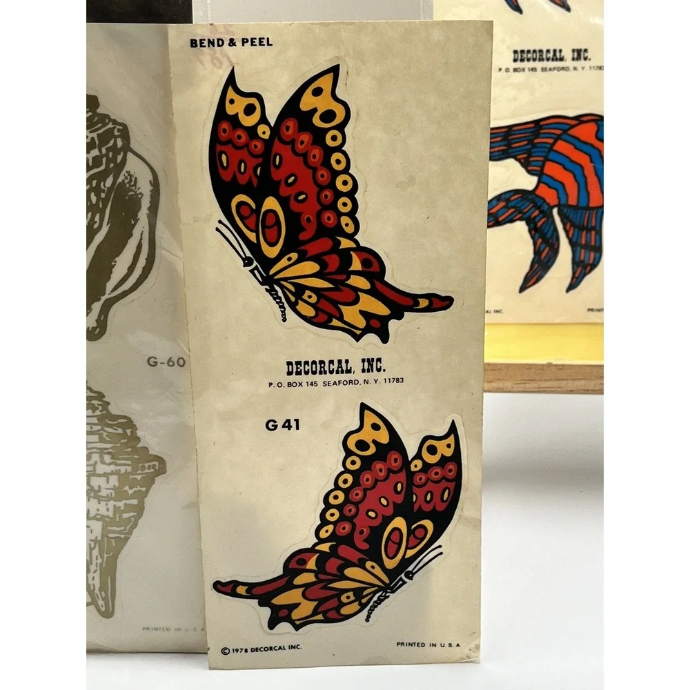 Vintage Window Clings Decals‎ Stain Glass 1977/Fish,butterflies,shells